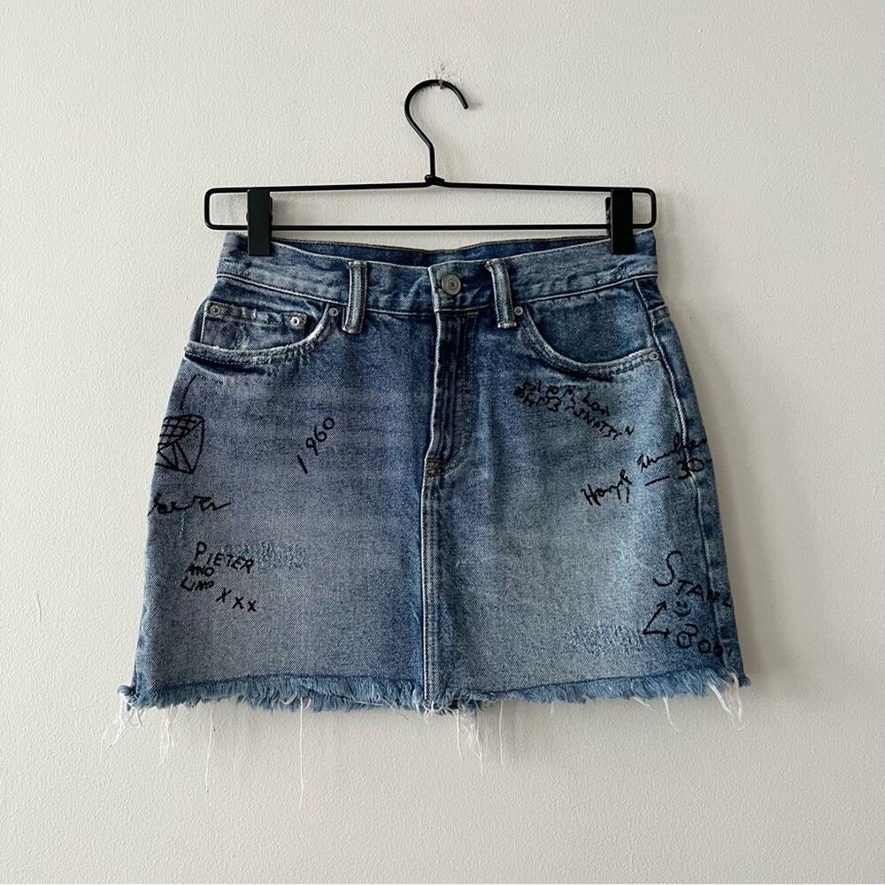AllSaints Graff Embroidered Denim Mini Skirt - Picture 3 of 8